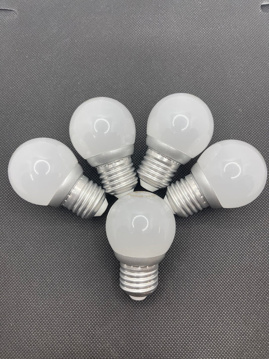 LED BULB E/27 BASE 220V 3 WATTS 350-500 LUMENS 5 BULBS NEW